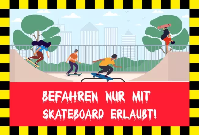 Warnschild Zutritt verboten Warnung - Zutritt verboten nur mit Skateboard Bild